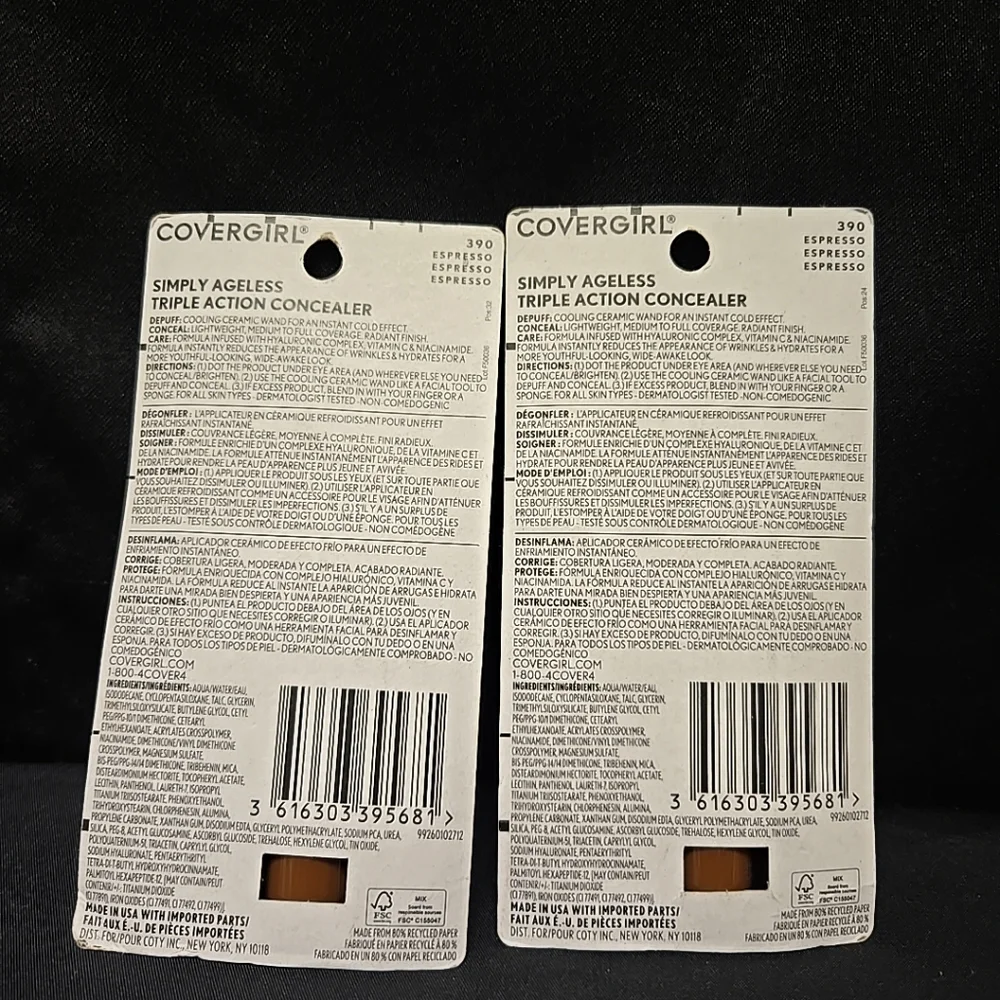 2pc Lot Simply Ageless Triple Action Concealer Hyaluronic Complex 390 Espresso